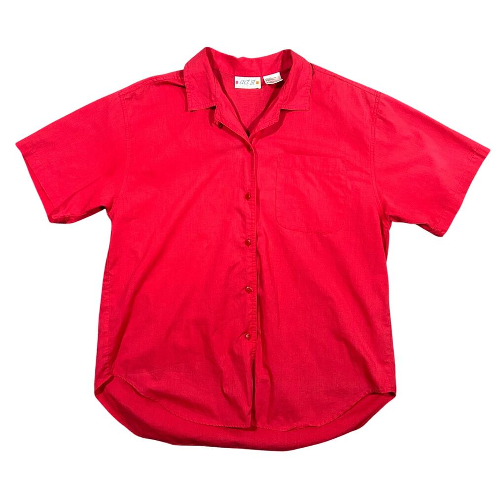Vintage 80s Loop Collar Shirt Womens Large Act III Short Sleeve Red Button Up